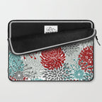Festive, Flowers in Red, Teal and Gray Laptop Sleeve Gallery Image 2