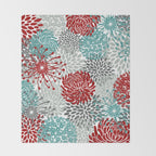 Festive, Flowers in Red, Teal and Gray Throw Blanket Gallery Image 2