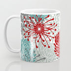 Festive, Flowers in Red, Teal and Gray Coffee Mug Gallery Image 3