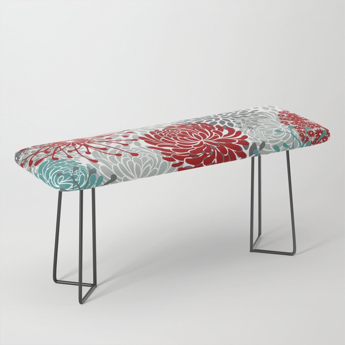 Festive, Flowers in Red, Teal and Gray Bench Gallery Image 1