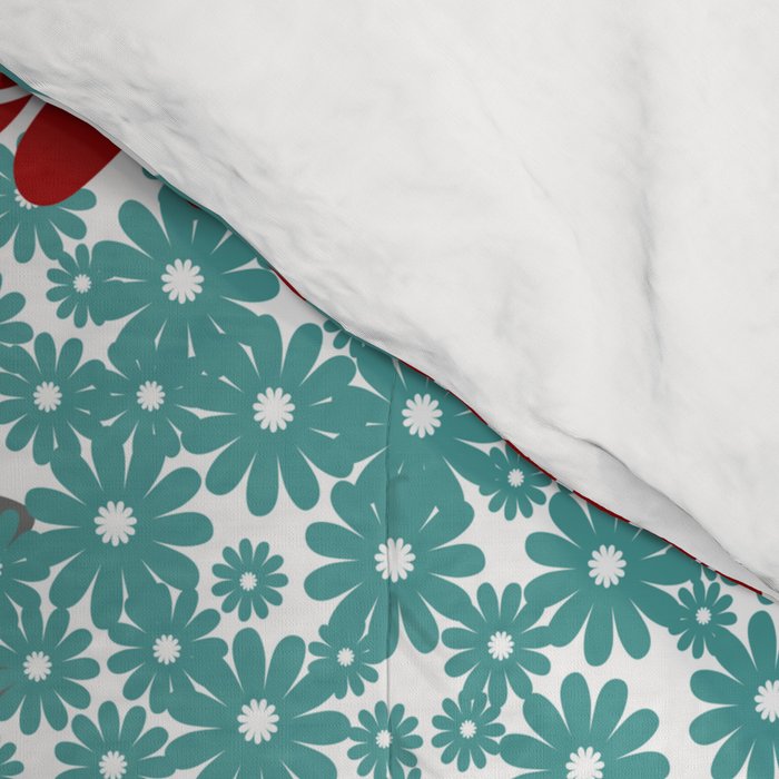 Festive, Flowers in Red, Teal and Gray Comforter Gallery Image 4