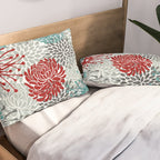 Festive, Flowers in Red, Teal and Gray Pillow Sham Gallery Image 2