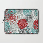 Festive, Flowers in Red, Teal and Gray Laptop Sleeve Gallery Image 1