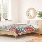 Festive, Flowers in Red, Teal and Gray Duvet Cover Gallery Image 2