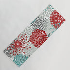Festive, Flowers in Red, Teal and Gray Yoga Mat Gallery Image 1