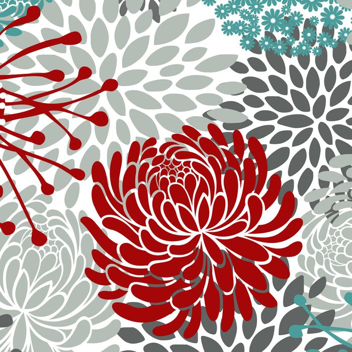 Festive, Flowers in Red, Teal and Gray Coffee Mug Gallery Image 2