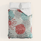 Festive, Flowers in Red, Teal and Gray Comforter Gallery Image 6