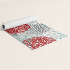 Festive, Flowers in Red, Teal and Gray Yoga Mat Gallery Image 2