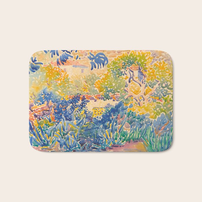 Henri-Edmond Cross Neo-Impressionism Pointillism The Artist's Garden at St. Clair Watercolor Paintin Bath Mat Gallery Image 1