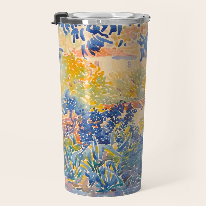 Henri-Edmond Cross Neo-Impressionism Pointillism The Artist's Garden at St. Clair Watercolor Paintin Travel Mug Gallery Image 3
