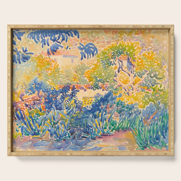 Henri-Edmond Cross Neo-Impressionism Pointillism The Artist's Garden at St. Clair Watercolor Paintin Serving Tray Gallery Image 1