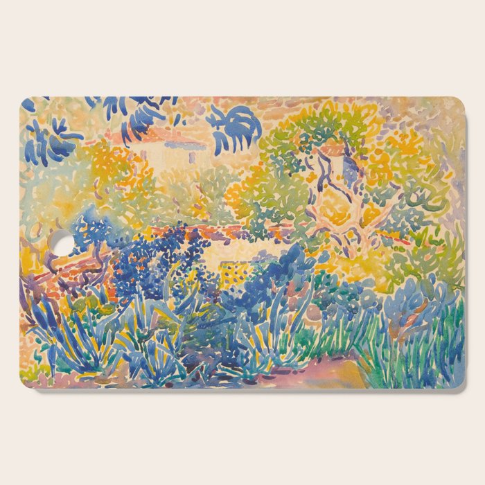 Henri-Edmond Cross Neo-Impressionism Pointillism The Artist's Garden at St. Clair Watercolor Paintin Cutting Board Gallery Image 1
