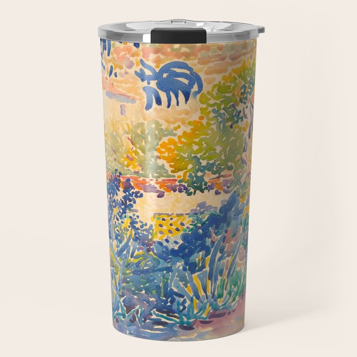 Henri-Edmond Cross Neo-Impressionism Pointillism The Artist's Garden at St. Clair Watercolor Paintin Travel Mug Gallery Image 1