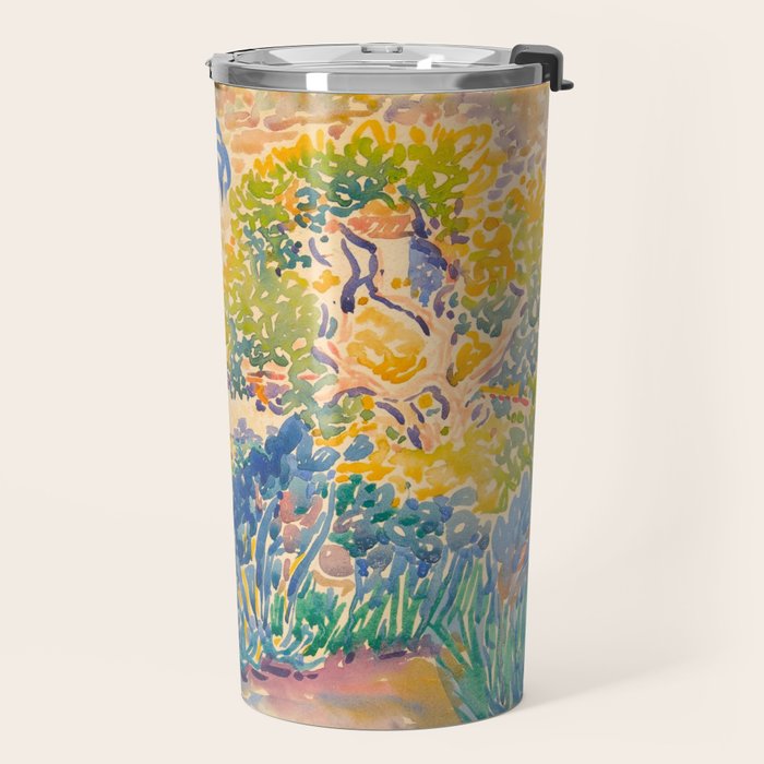 Henri-Edmond Cross Neo-Impressionism Pointillism The Artist's Garden at St. Clair Watercolor Paintin Travel Mug Gallery Image 2