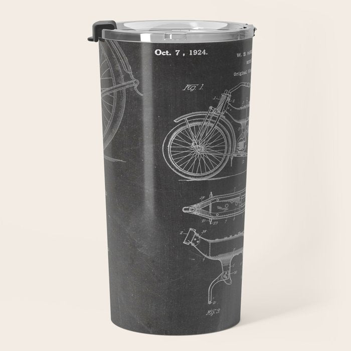 Harley Motorcycle Patent - Harley Bike Art - Black Chalkboard Travel Mug Gallery Image 3