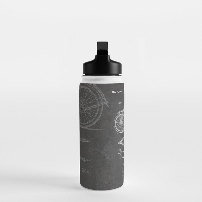 Harley Motorcycle Patent - Harley Bike Art - Black Chalkboard Water Bottle Gallery Image 3