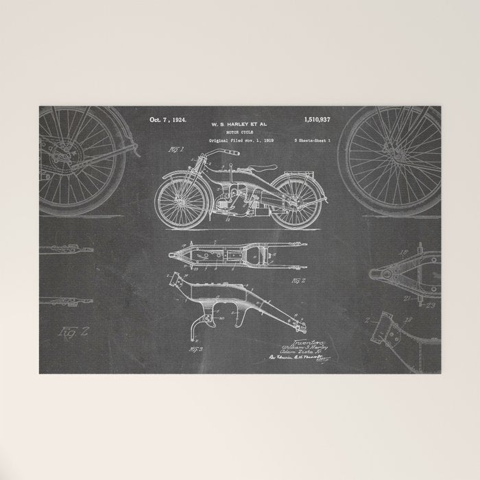 Harley Motorcycle Patent - Harley Bike Art - Black Chalkboard Welcome Mat Gallery Image 1