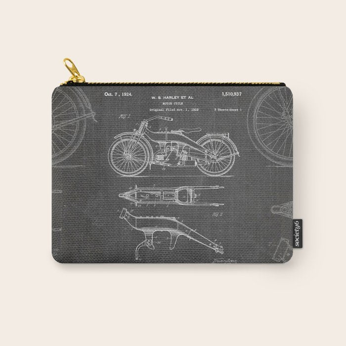 Harley Motorcycle Patent - Harley Bike Art - Black Chalkboard Carry All Pouch Gallery Image 1