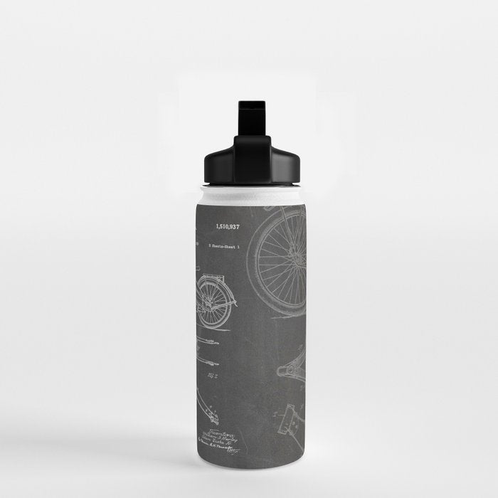 Harley Motorcycle Patent - Harley Bike Art - Black Chalkboard Water Bottle Gallery Image 2