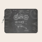 Harley Motorcycle Patent - Harley Bike Art - Black Chalkboard Laptop Sleeve Gallery Image 1