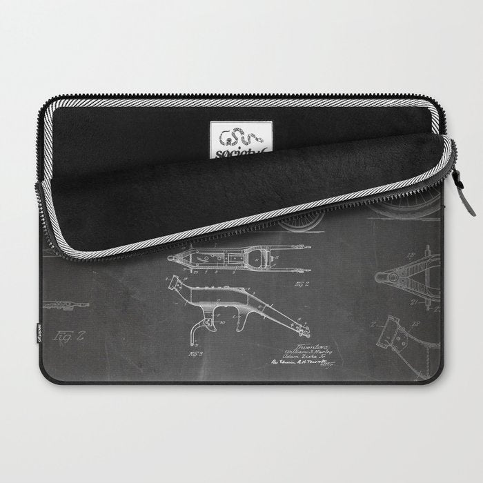 Harley Motorcycle Patent - Harley Bike Art - Black Chalkboard Laptop Sleeve Gallery Image 2