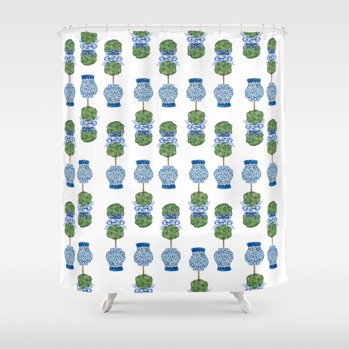 Chinoiserie Ginger Jar Jars Topiary Pattern Shower Curtain Gallery Image 1