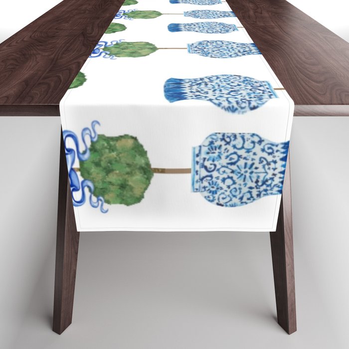 Chinoiserie Ginger Jar Jars Topiary Pattern Table Runner Gallery Image 1