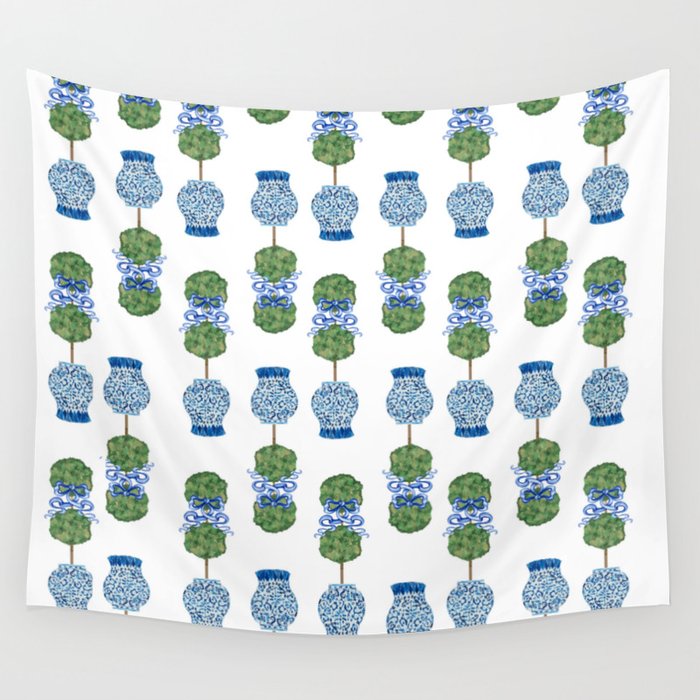 Chinoiserie Ginger Jar Jars Topiary Pattern Wall Tapestry Gallery Image 1