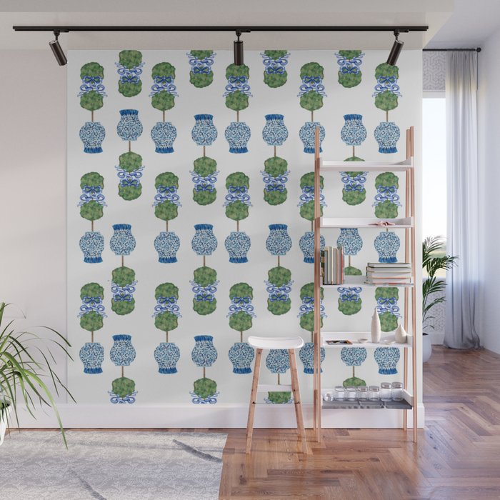 Chinoiserie Ginger Jar Jars Topiary Pattern Wall Mural Gallery Image 1