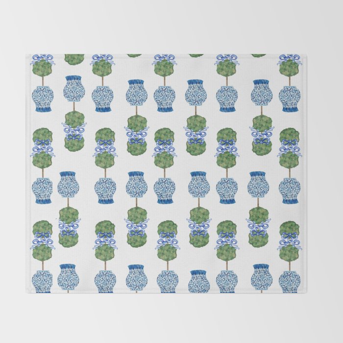 Chinoiserie Ginger Jar Jars Topiary Pattern Throw Blanket Gallery Image 2