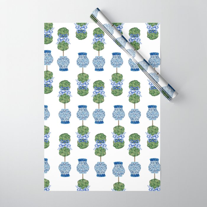 Chinoiserie Ginger Jar Jars Topiary Pattern Wrapping Paper Gallery Image 1