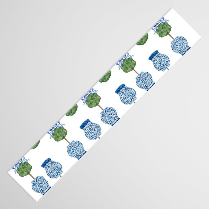 Chinoiserie Ginger Jar Jars Topiary Pattern Table Runner Gallery Image 3