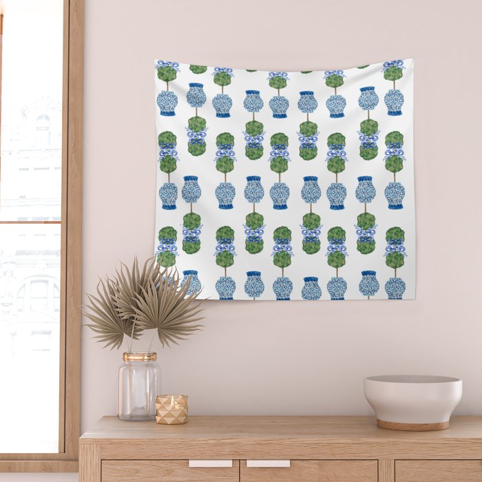 Chinoiserie Ginger Jar Jars Topiary Pattern Wall Tapestry Gallery Image 2