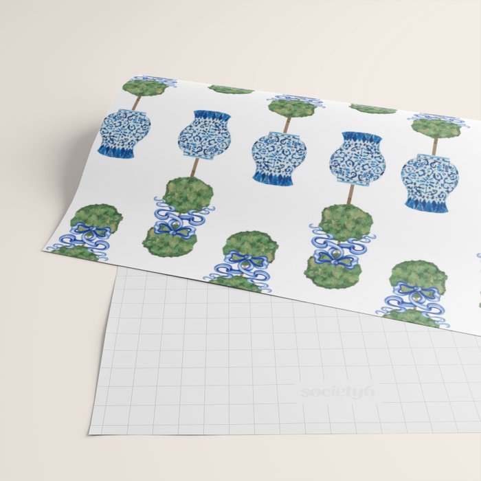 Chinoiserie Ginger Jar Jars Topiary Pattern Wrapping Paper Gallery Image 2