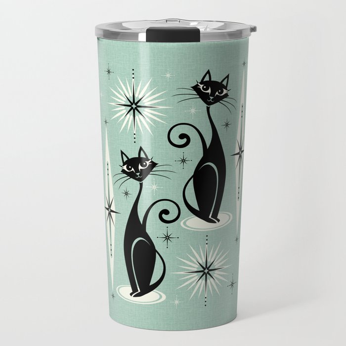 Mid Century Meow Retro Atomic Cats Mint Travel Mug Gallery Image 1