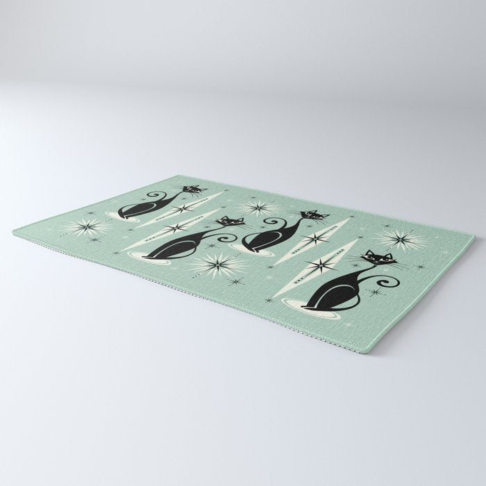 Mid Century Meow Retro Atomic Cats Mint Rug Gallery Image 3