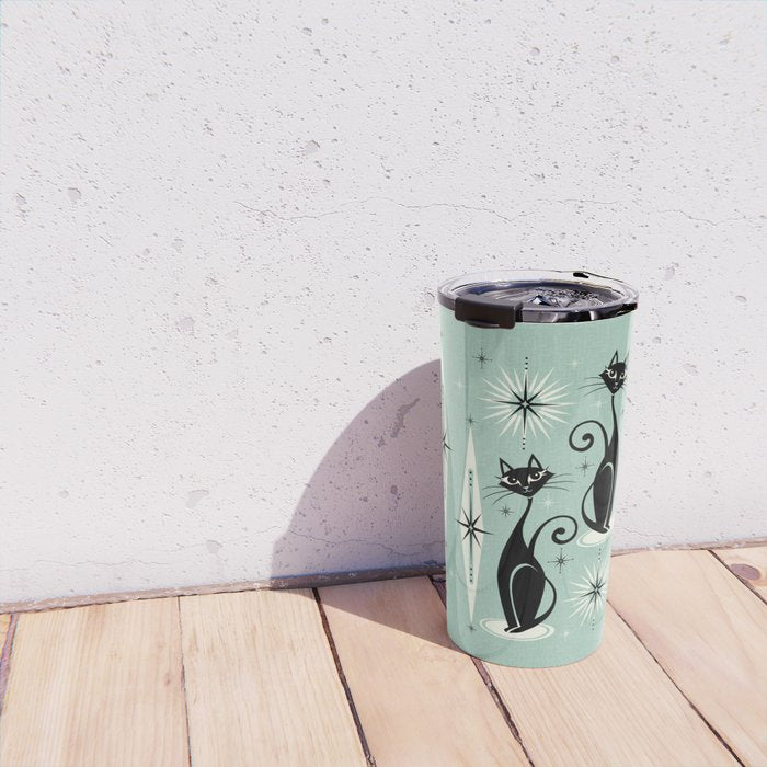 Mid Century Meow Retro Atomic Cats Mint Travel Mug Gallery Image 4