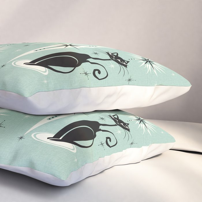 Mid Century Meow Retro Atomic Cats Mint Pillow Sham Gallery Image 3
