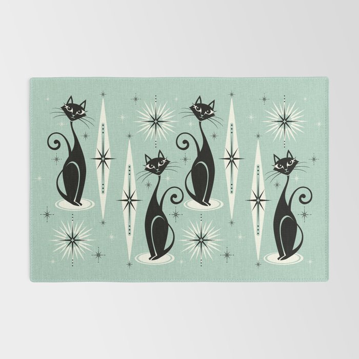 Mid Century Meow Retro Atomic Cats Mint Rug Gallery Image 2