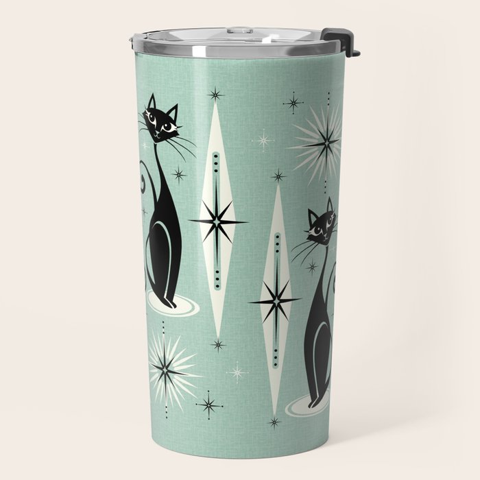 Mid Century Meow Retro Atomic Cats Mint Travel Mug Gallery Image 2