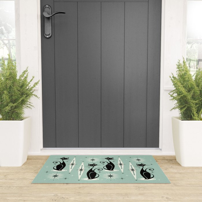 Mid Century Meow Retro Atomic Cats Mint Welcome Mat Gallery Image 3