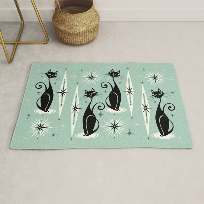 Mid Century Meow Retro Atomic Cats Mint Rug Gallery Image 1