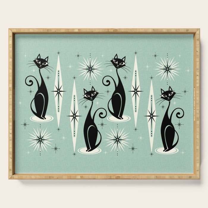 Mid Century Meow Retro Atomic Cats Mint Serving Tray Gallery Image 1