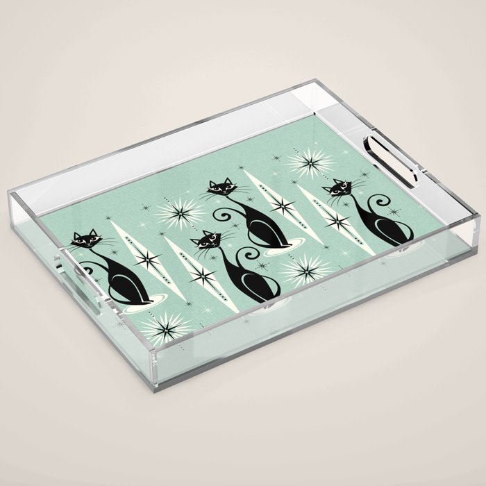 Mid Century Meow Retro Atomic Cats Mint Acrylic Tray Gallery Image 1