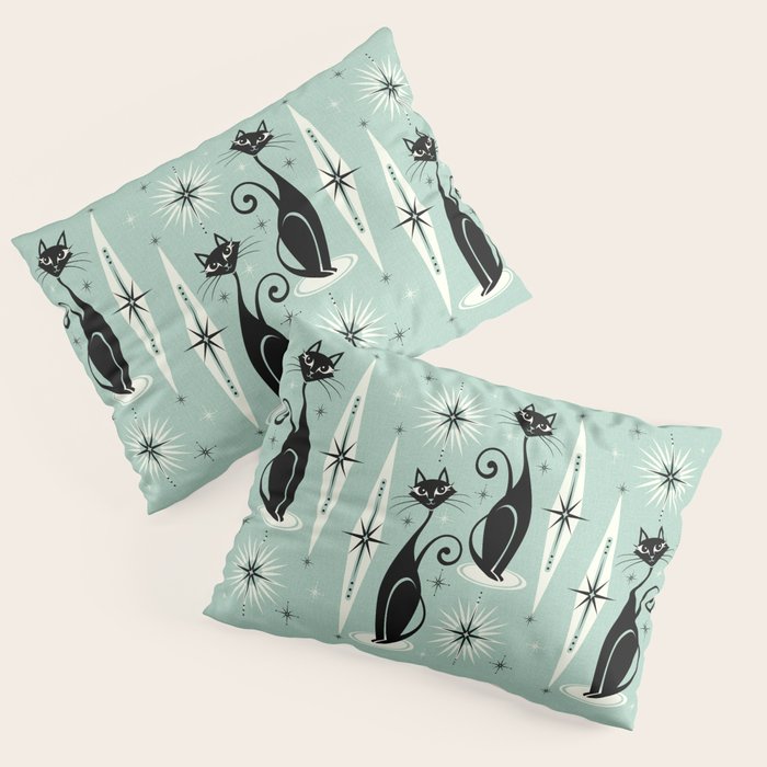 Mid Century Meow Retro Atomic Cats Mint Pillow Sham Gallery Image 3