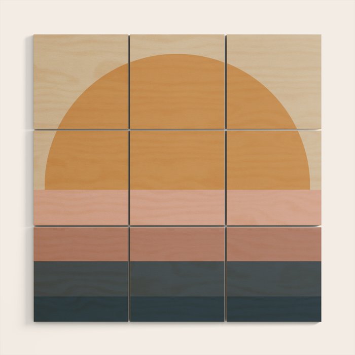 Minimal Retro Sunset - Earthy Neutral Wood Wall Art Gallery Image 1