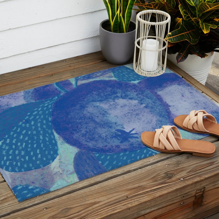 Fall Apple Orchard Painting in Cobalt Blue Outdoor Rug Gallery Image 2