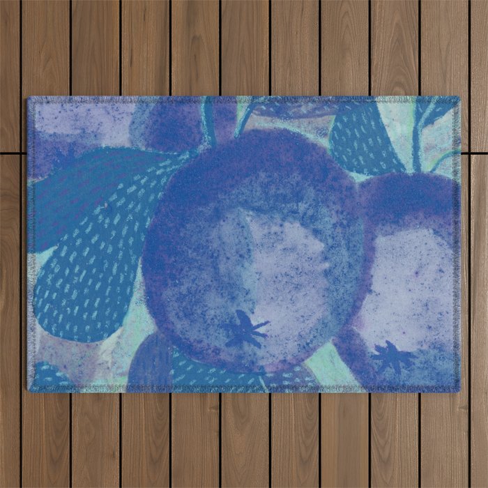 Fall Apple Orchard Painting in Cobalt Blue Outdoor Rug Gallery Image 1
