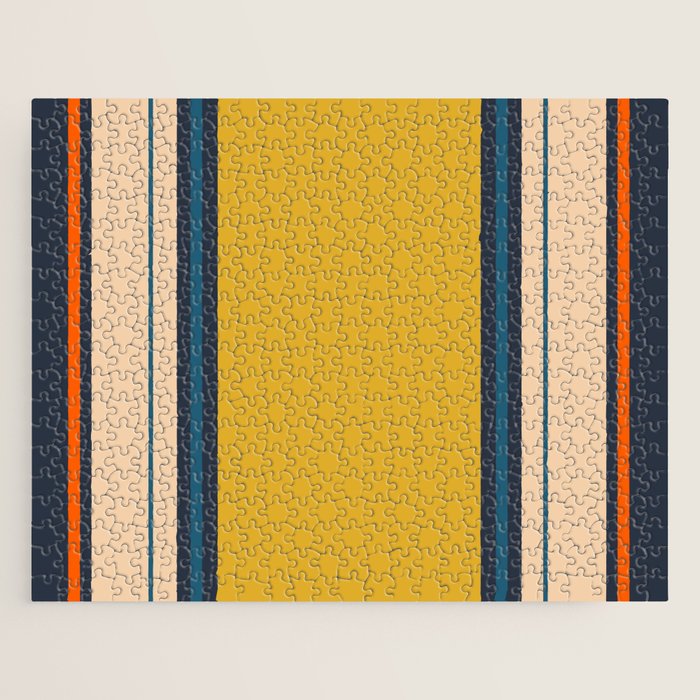 Wide and Thin Stripes Minimal Color Block Pattern Mustard Blue Orange Jigsaw Puzzle Gallery Image 1