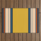 Wide and Thin Stripes Minimal Color Block Pattern Mustard Blue Orange Outdoor Rug Gallery Image 1